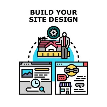 Building website design concept creating online business presence Stock Illustration