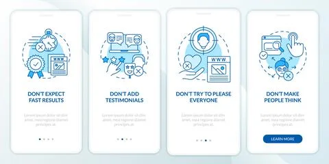 Building website donts blue onboarding mobile app screen Stock Illustration