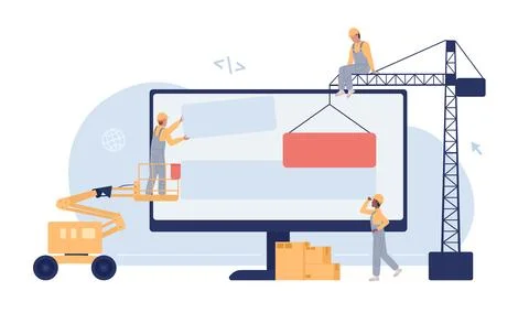 Building website with machines flat concept vector spot illustration 스톡 일러스트