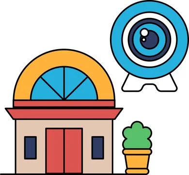A building with a window and a camera Stock Illustration