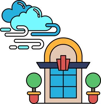 A building with a window and a cloud in the background Ilustración de archivo