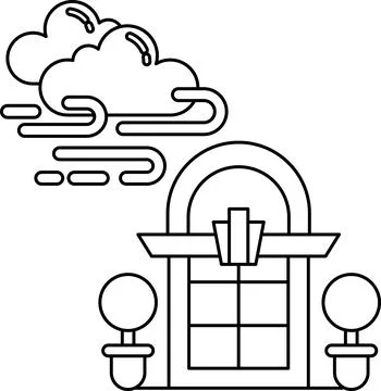 A building with a window and a cloud in the background Ilustración de archivo