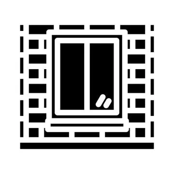 Building window on brick wall glyph icon Ilustración de archivo