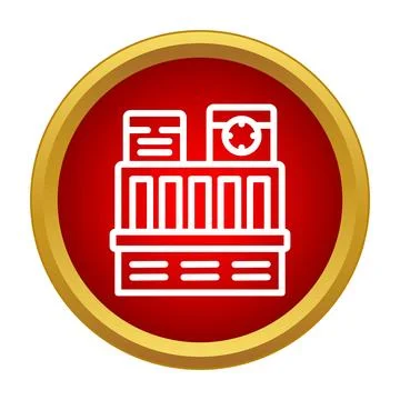 Building with windows and clock icon in circle Stock Illustration