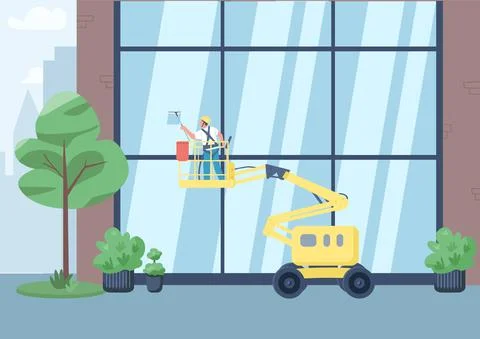 Building windows cleaning flat color vector illustration Ilustración de archivo