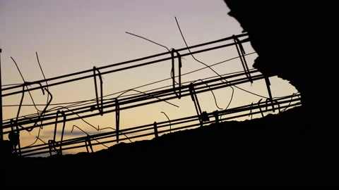 Building wire ruins at sunset Stock Footage 210830662