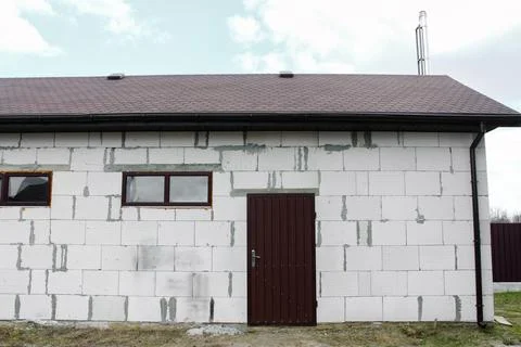The building without a facade built from gas blocks Stock Photos