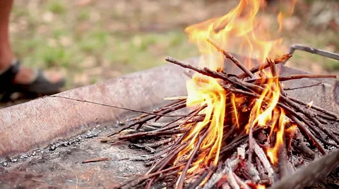 Building wood fire in fire pit Stock Footage 63305693