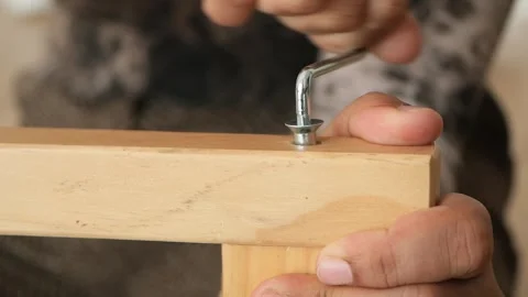 Building wooden furniture with basic tools and skills at home Stock Footage 305014906