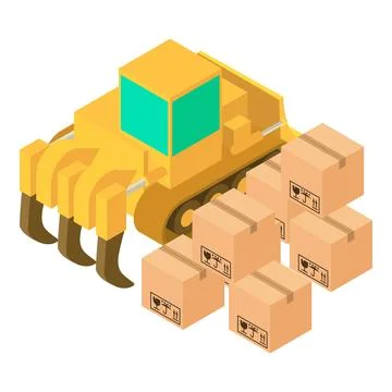 Building work icon isometric vector. Industrial bulldozer and postal parcel icon Stock Illustration
