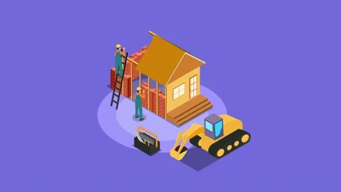 Building work process with houses and co... | Stock Video | Pond5