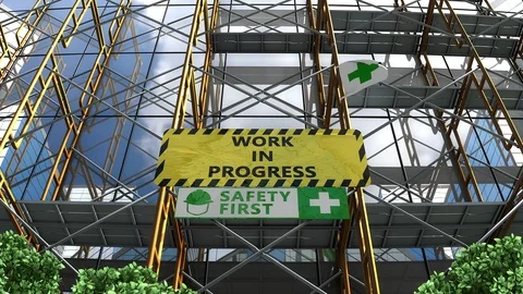 Building work in progress with scaffolding and signboard. Stock Footage 104783333