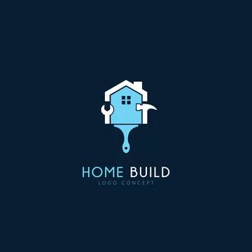 Building with work tools as Logo Design Template Flat Style Vector Illustration Stock Illustration