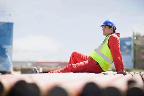 Building worker having a rest Fotos de archivo