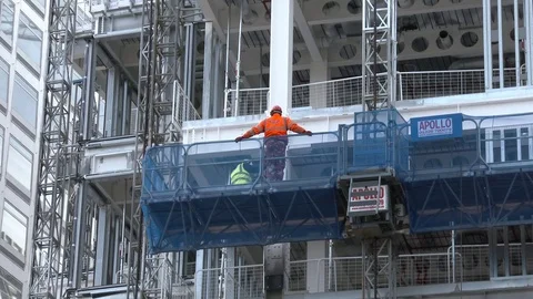 Building Worker on Platform Stock Footage 76228750