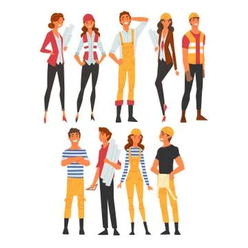 Building Workers and Architects Characters Set, Male and, Female Professional Ilustración de archivo