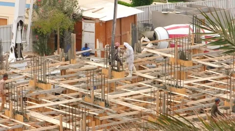 Building, workers make concrete Stock Footage 48332636