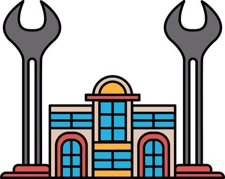 A building with a wrench on top of it Ilustración de archivo