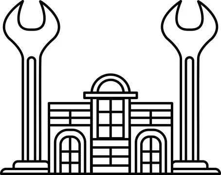A building with a wrench on top of it Ilustración de archivo