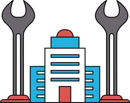 A building with a wrench on top of it Ilustración de archivo