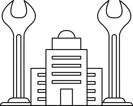 A building with a wrench on top of it Ilustración de archivo