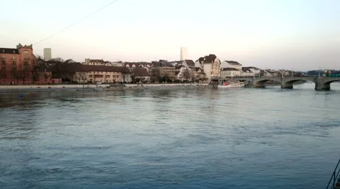 Buildings along the river Rhine in Basel 動画素材 63364529