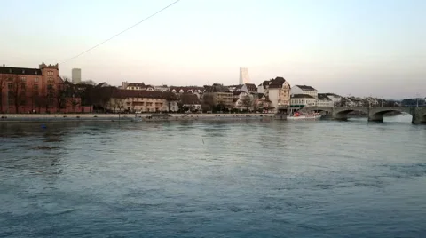 Buildings along the river Rhine in Basel 스톡 동영상 63364700