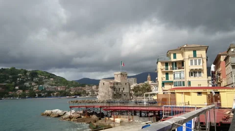 Buildings along the seafront in Rapallo Stock Footage 63365703