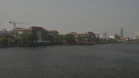 Buildings alongside the Chao Phraya River Stock Footage 48206754
