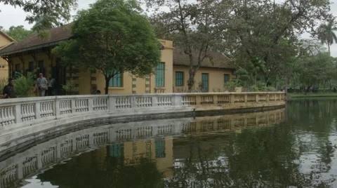 Buildings and carp pond on the grounds of Presidential Palace in Hanoi Vietnam Stock Footage 48243046