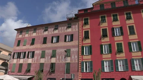 Buildings and the statue of  Garibaldi in square Giacomo Matteotti in Chiavari Stock Footage 56840441
