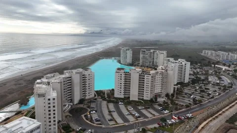 Buildings with artificial pool in la serena, chile Stock Footage 281249299