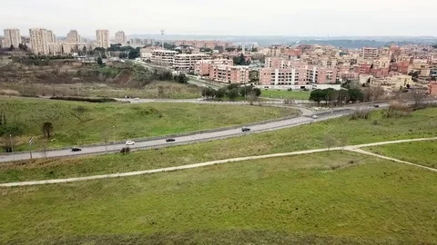 Buildings on the background seen from a drone Video stock 100606349