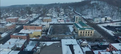 Buildings Between Locust and Walnut St In Hudson Wisconsin - Reverse Aerial View Stock Footage 229761213