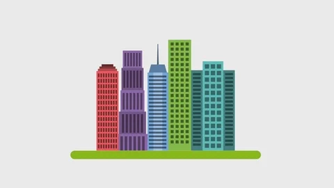 Buildings city tree and clouds animated Vídeos de archivo 86564022