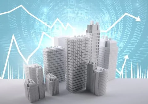 Buildings with code and economic scales background Illustrazione stock