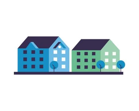 Buildings constructions with trees city scene Ilustración de archivo