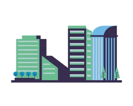 Buildings constructions with trees city scene Ilustración de archivo
