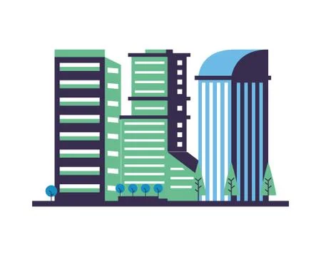 Buildings constructions with trees city scene Ilustración de archivo