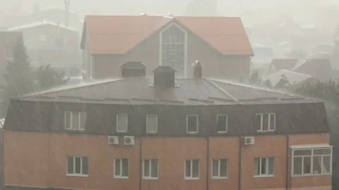 Buildings in downpour Stock Footage 130425846