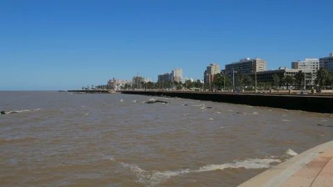 Buildings facing the ocean in Montevideo. Stock Footage 87720919