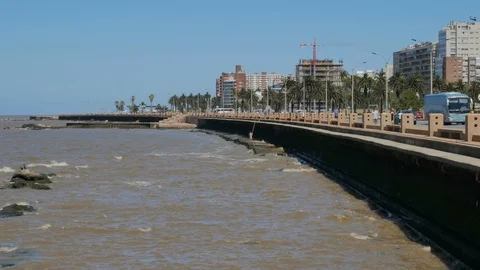 Buildings facing the ocean in Montevideo. Stock Footage 87720963