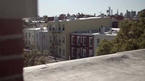 Buildings with fire steps. Rooftop view. Brooklyn, New York. Stock Footage 75262786