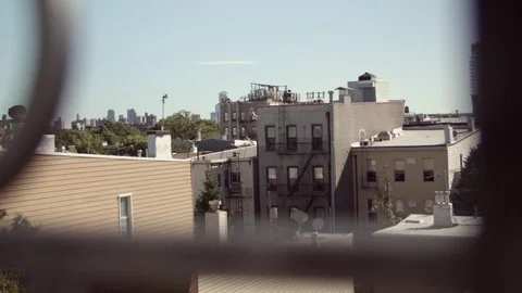 Buildings with fire steps, seen from the rooftop. Brooklyn, New York. Stock Footage 75262951