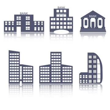 Buildings flat design web icons set Stock Illustration