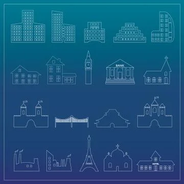 Buildings flat design web icons set Illustrazione stock