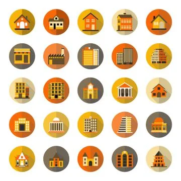 Buildings flat icon with long shadow - Iconic Vector Illustration Stock Illustration