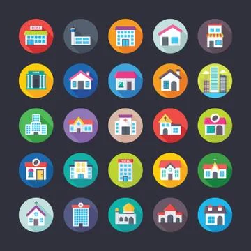 Buildings Flat Icons Pack Stock Illustration