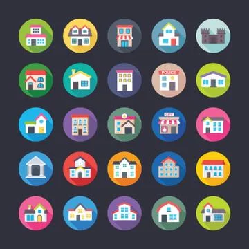 Buildings Flat Vector Icons Stock Illustration