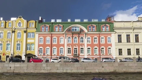 Buildings of the Fontanka River embankment. Saint-Petersburg, Russia Stock Footage